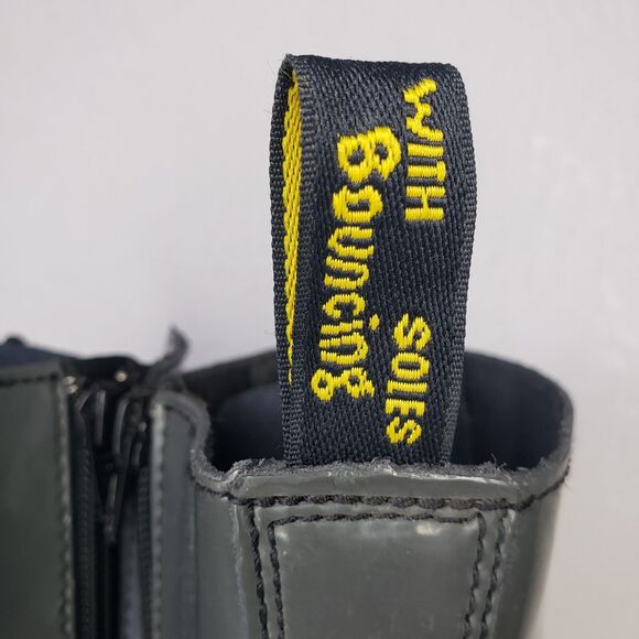 Dr Martens Dee 14 Eye Gray Patent Leather Heeled Lace-up Boots Womens 6-6.5 Diva - Picture 12 of 16